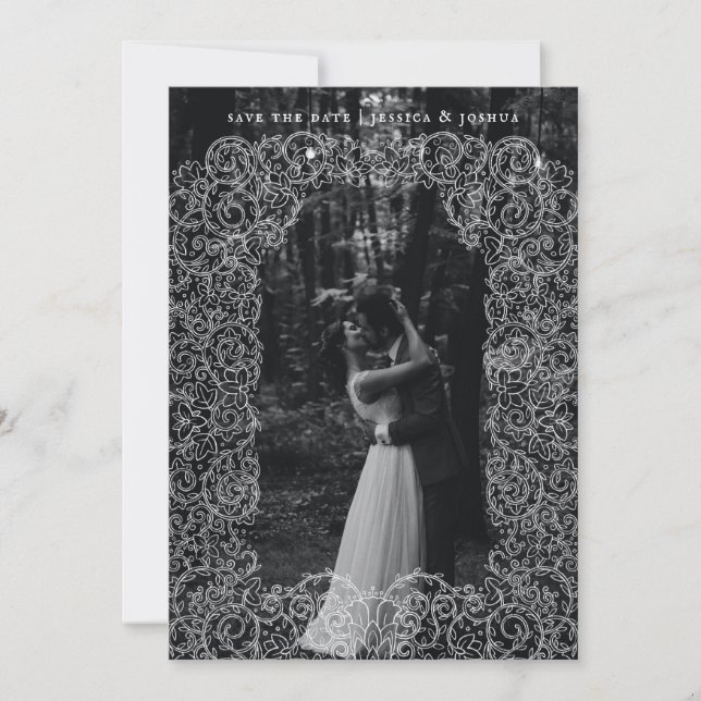 Tarjeta De Agradecimiento Boda de superposición de encaje Foto Guardar fecha (Anverso)