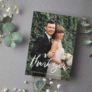 Tarjeta De Agradecimiento Boda de superposición de fotografía de novios con