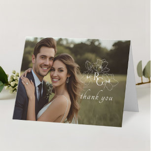 Tarjeta De Agradecimiento Boda de superposición de monograma doblado