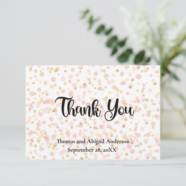 Tarjeta De Agradecimiento Boda de superposición de oro rosa (Anverso de pie)