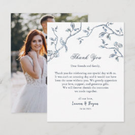 Tarjeta De Agradecimiento Boda de tela azul y blanca