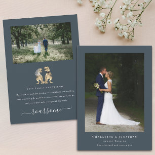 Tarjeta De Agradecimiento Boda de temas de dinosaurio fotográfico moderno de