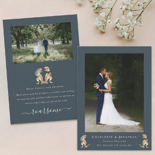 Tarjeta De Agradecimiento Boda de temas de dinosaurio fotográfico moderno de