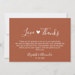 Tarjeta De Agradecimiento Boda de Terracota de Caligrafía de Amor y Gratitud