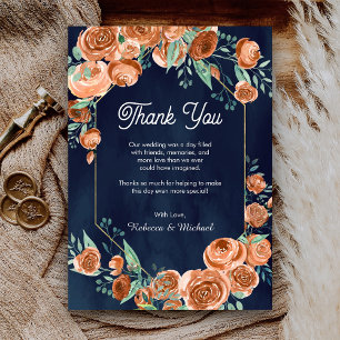 Tarjeta De Agradecimiento Boda de terracota floral azul marino