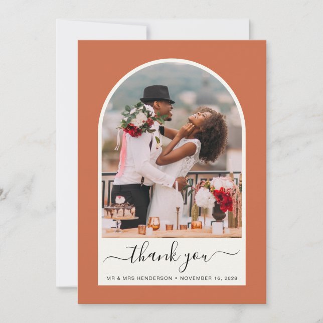 Tarjeta De Agradecimiento Boda de Terracotta con foto arcaica (Anverso)