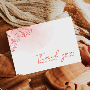 Tarjeta De Agradecimiento Boda de Terracotta de color de agua de Boho rústic