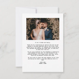 Tarjeta De Agradecimiento Boda de texto de superposición Minimalista moderad