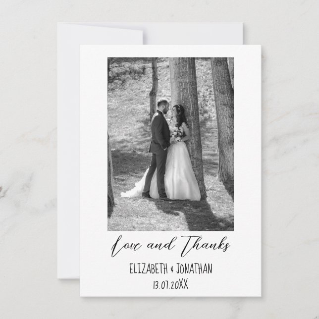 Tarjeta De Agradecimiento Boda de texto y fotografía simple y elegante (Anverso)