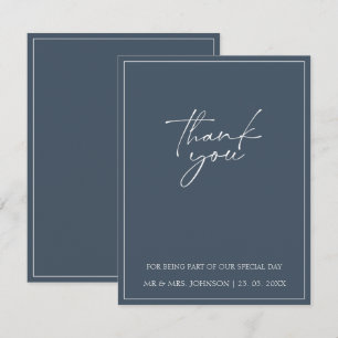 Tarjeta De Agradecimiento Boda de tipografía de guión de la opulencia azul r