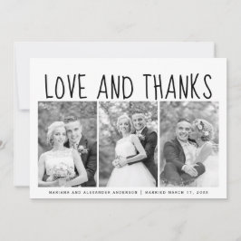 Tarjeta De Agradecimiento Boda de tipografía Gracias a tres collages de foto