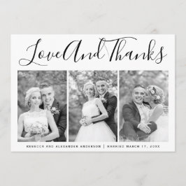 Tarjeta De Agradecimiento Boda de tipografía Gracias a tres collages de foto