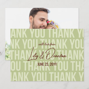 Tarjeta De Agradecimiento Boda de Tipografía Moderna Oliva y Borgoña