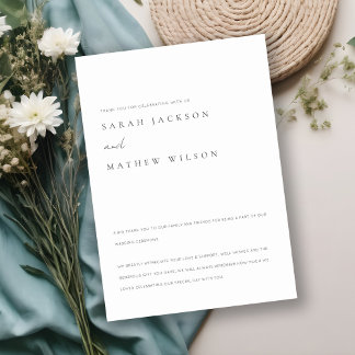 Tarjeta De Agradecimiento Boda de tipografía simple mínima en blanco y negro