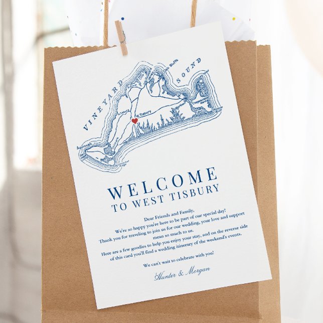 Tarjeta De Agradecimiento Boda de Tisbury Occidental Bienvenidos a la Marina (West Tisbury Martha's Vineyard Wedding Welcome Letter and Weekend Events Itinerary)