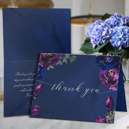 Tarjeta De Agradecimiento Boda de tono jewel de la marina de zafiro de Ameth
