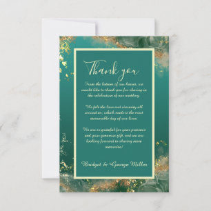 Tarjeta De Agradecimiento Boda de tonos de joyas de oro verde esmeralda
