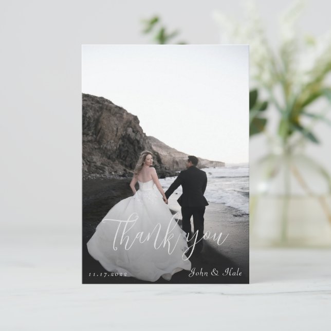 Tarjeta De Agradecimiento Boda de trama de guión gráfico moderno simple (Anverso de pie)