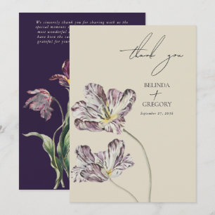 Tarjeta De Agradecimiento Boda de Tulipanes morados de color acuático Moody