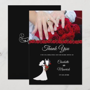 Tarjeta De Agradecimiento Boda de Tuxedo Suit & Bride Silhouette