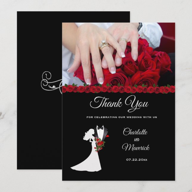 Tarjeta De Agradecimiento Boda de Tuxedo Suit & Bride Silhouette (Anverso / Reverso)