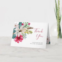 Tarjeta De Agradecimiento Boda de vacaciones de invierno | Floral acuarela
