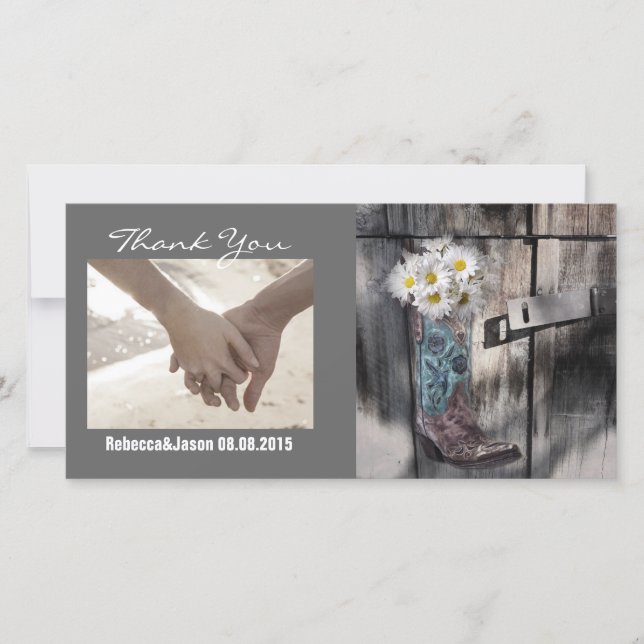 Tarjeta De Agradecimiento boda de vaquero rústico del campo occidental (Anverso)