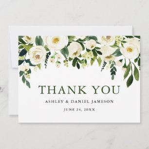 Tarjeta De Agradecimiento Boda de vegetación acuarela blanca y floral