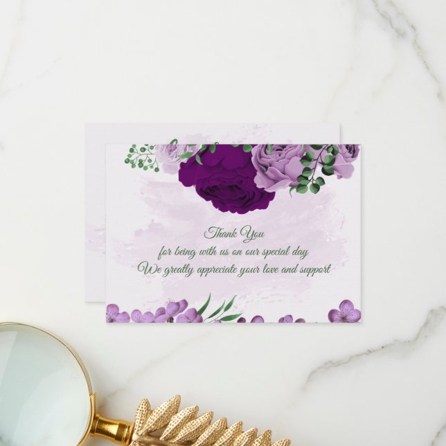 Tarjeta De Agradecimiento Boda de vegetación de flores moradas (Anverso/Reverso In Situ)