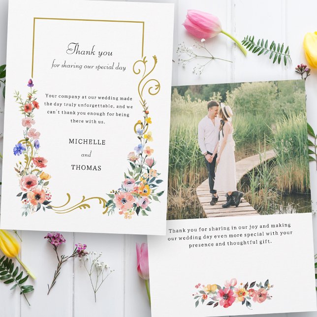 Tarjeta De Agradecimiento Boda de verano de la primavera de las flores silve (Subido por el creador)