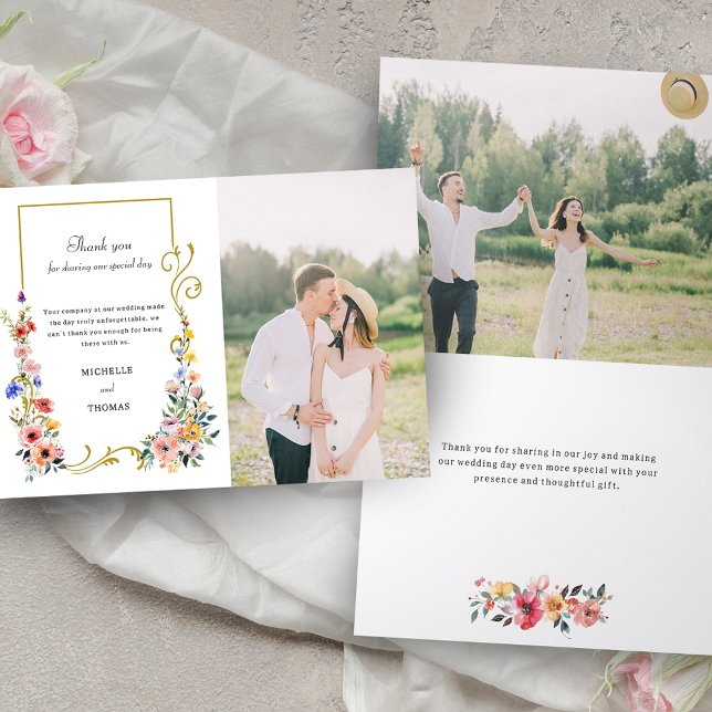 Tarjeta De Agradecimiento Boda de verano de la primavera de las flores silve (Subido por el creador)