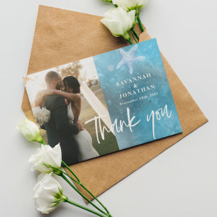 Tarjeta De Agradecimiento Boda de verano del Mar Azul