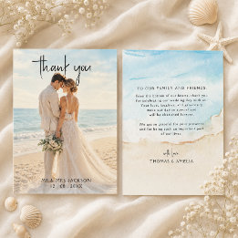 Tarjeta De Agradecimiento Boda de verano en la playa con acuarela