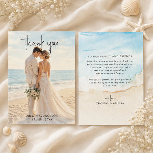 Tarjeta De Agradecimiento Boda de verano en la playa con acuarela