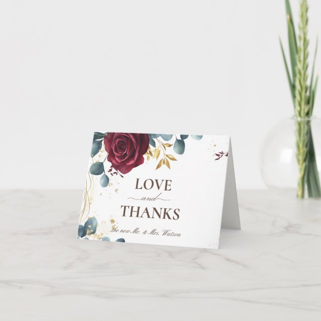 Tarjeta De Agradecimiento Boda de verano moderno Boho Red Rose Spring (Anverso)