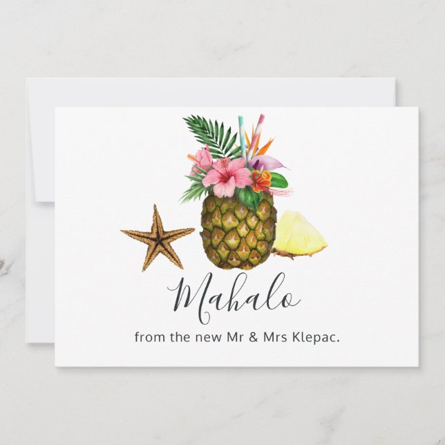 Tarjeta De Agradecimiento Boda de verano tropical hawaiano (Anverso)
