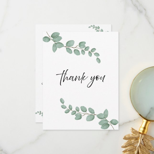 Tarjeta De Agradecimiento Boda de Verde Eucalipto (Anverso/Reverso In Situ)