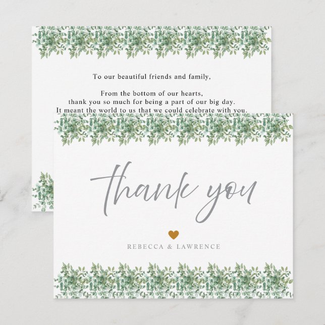 Tarjeta De Agradecimiento Boda de Verde Eucalipto (Anverso / Reverso)