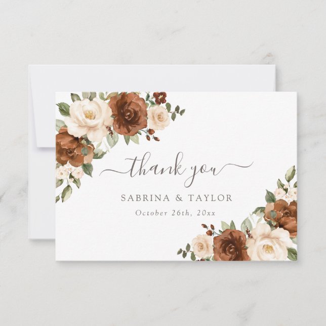 Tarjeta De Agradecimiento Boda de verdor de rust floral (Anverso)