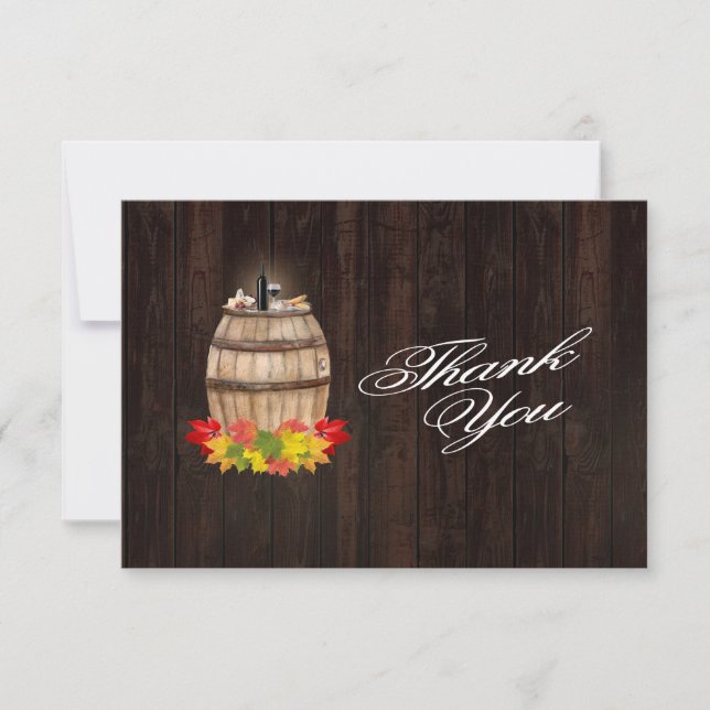 Tarjeta De Agradecimiento Boda de viñedos de barril de vino de otoño (Anverso)