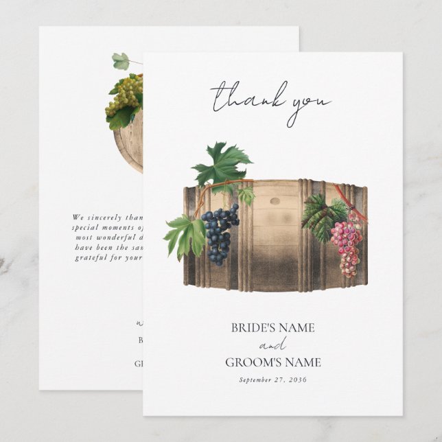Tarjeta De Agradecimiento Boda de viñedos de barril de vino ruso (Anverso / Reverso)