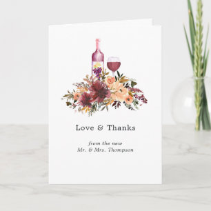 Tarjeta De Agradecimiento Boda de vino floral Bordo Peach