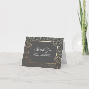Tarjeta De Agradecimiento Boda de Vintage con Flores Gris y Oro Gracias