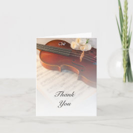 Tarjeta De Agradecimiento Boda de violín clásico y rosas blancas gracias
