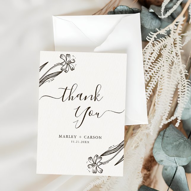 Tarjeta De Agradecimiento Boda de Wildflower Boho de escritura moderna (Subido por el creador)