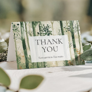 Tarjeta De Agradecimiento Boda de Woodland Green Gold de color de agua ruso