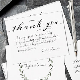 Tarjeta De Agradecimiento Boda de Wreath Sprig de caligrafía rusa gracias