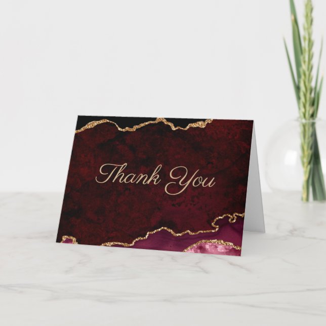 Tarjeta De Agradecimiento Boda del Agate de Borgoña de Oro (Anverso)