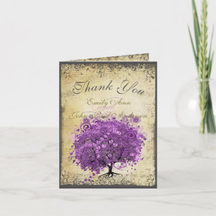 Tarjeta De Agradecimiento Boda del árbol de hoja de corazón púrpura radiante
