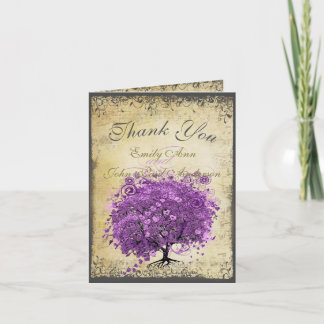 Tarjeta De Agradecimiento Boda del árbol de hoja de corazón púrpura radiante